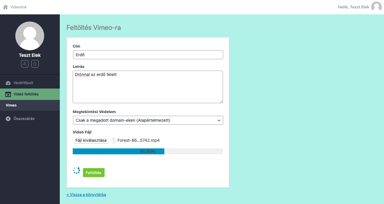 Videó feltöltési folyamat 4 - Videolink